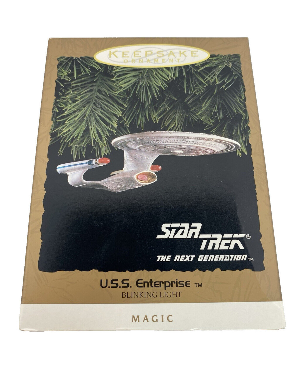 1993 Hallmark Keepsake Magic Ornament Star Trek TNG USS Enterprise D Blinking